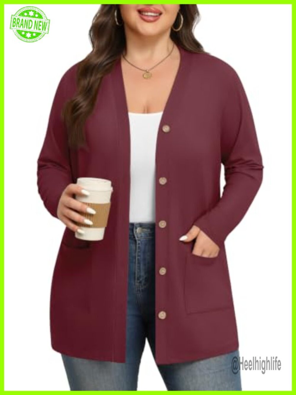 Plus Size Lightweight Rayon Spandex Cardigan Button V-Neck Office Layers